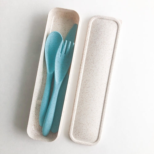Wheat Straw Reusable Cutlery Set — Fork, Knife & Spoon with Travel Case