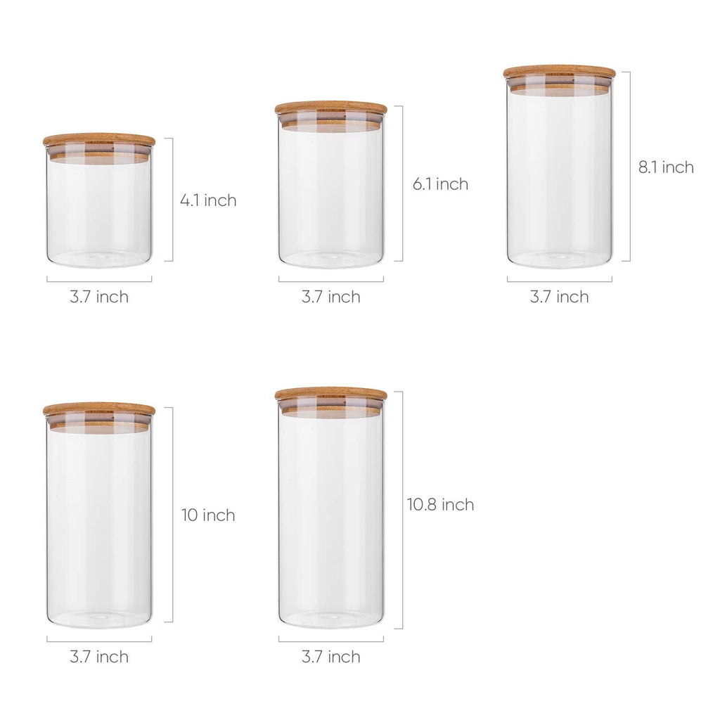 Glass Storage Jar Set with Bamboo Lids — 5 Airtight Containers