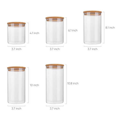 Glass Storage Jar Set with Bamboo Lids — 5 Airtight Containers