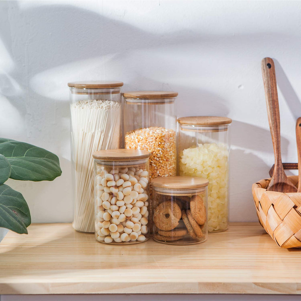 Glass Storage Jar Set with Bamboo Lids — 5 Airtight Containers