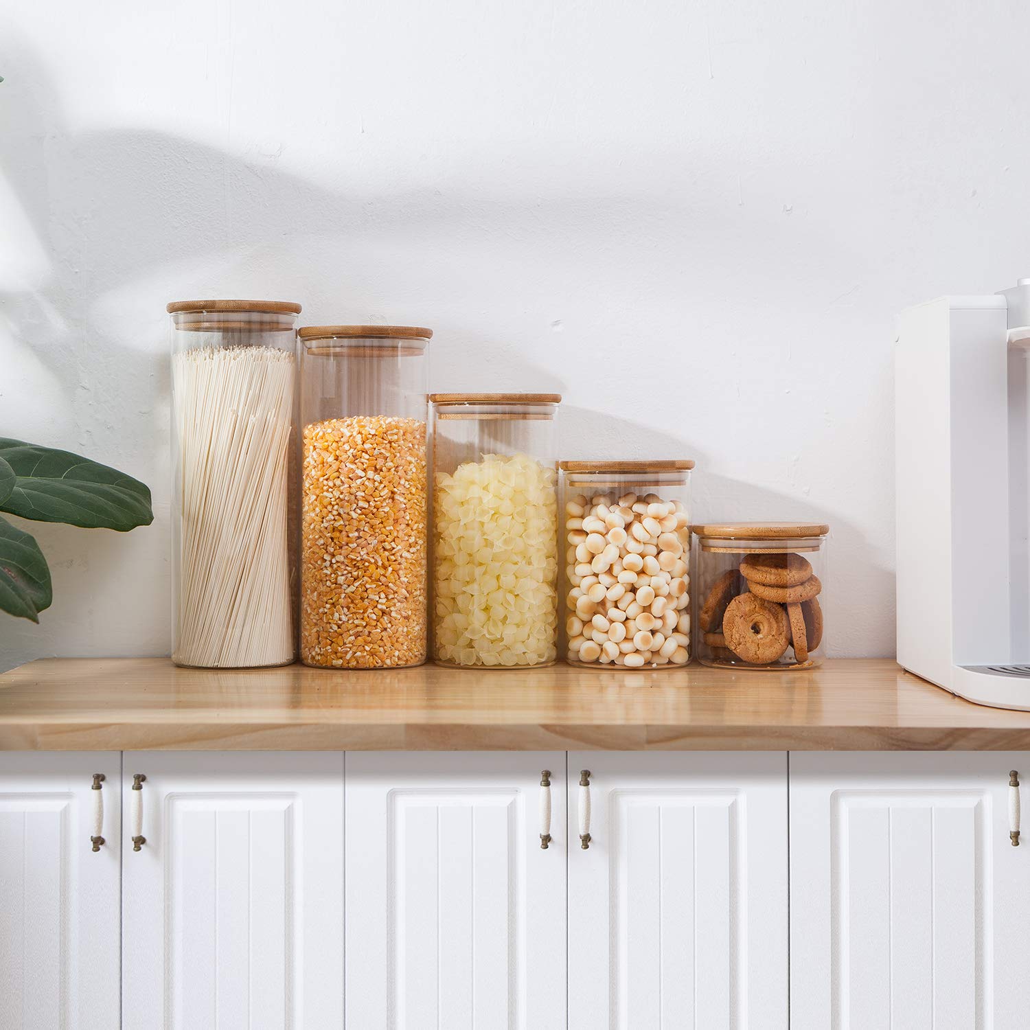 Glass Storage Jar Set with Bamboo Lids — 5 Airtight Containers