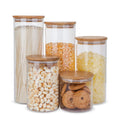 Glass Storage Jar Set with Bamboo Lids — 5 Airtight Containers