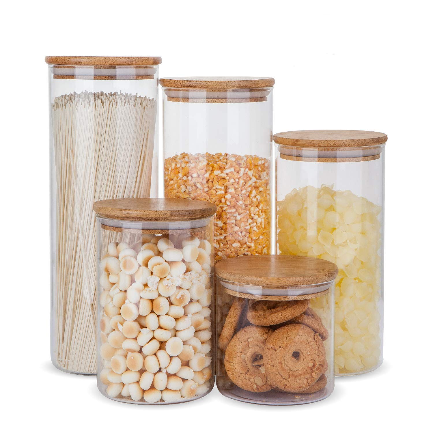 Glass Storage Jar Set with Bamboo Lids — 5 Airtight Containers