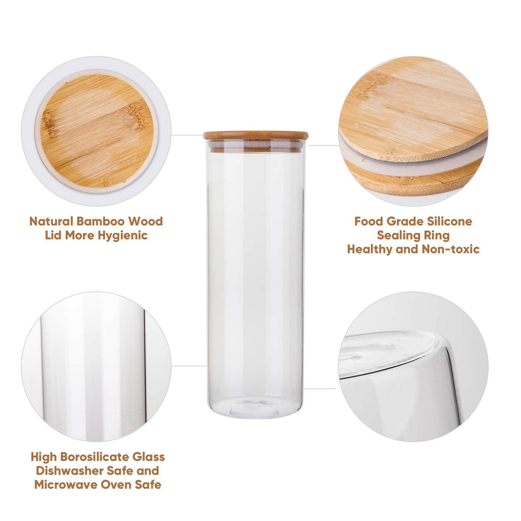 Glass Storage Jar Set with Bamboo Lids — 5 Airtight Containers