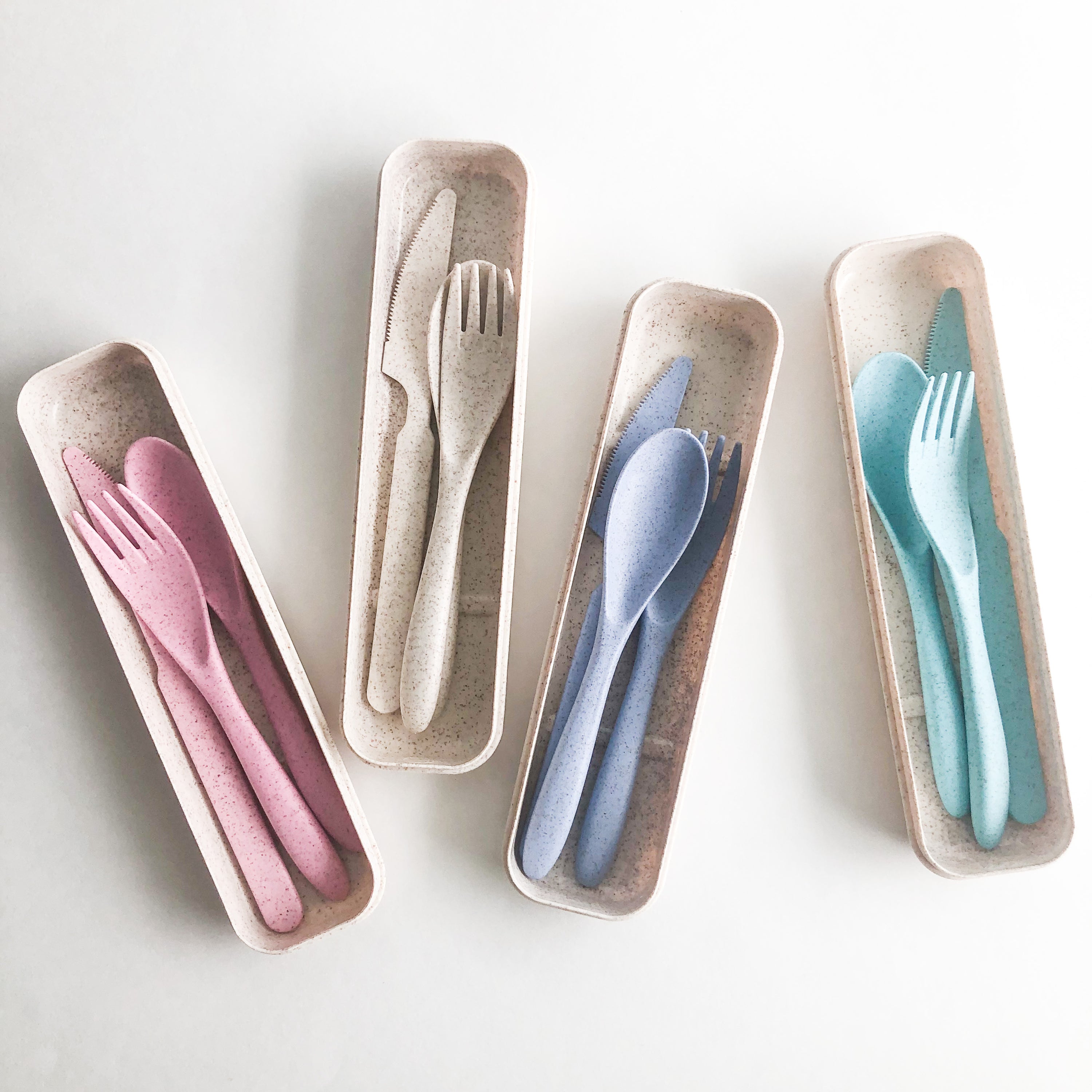 Wheat Straw Reusable Cutlery Set — Fork, Knife & Spoon with Travel Case